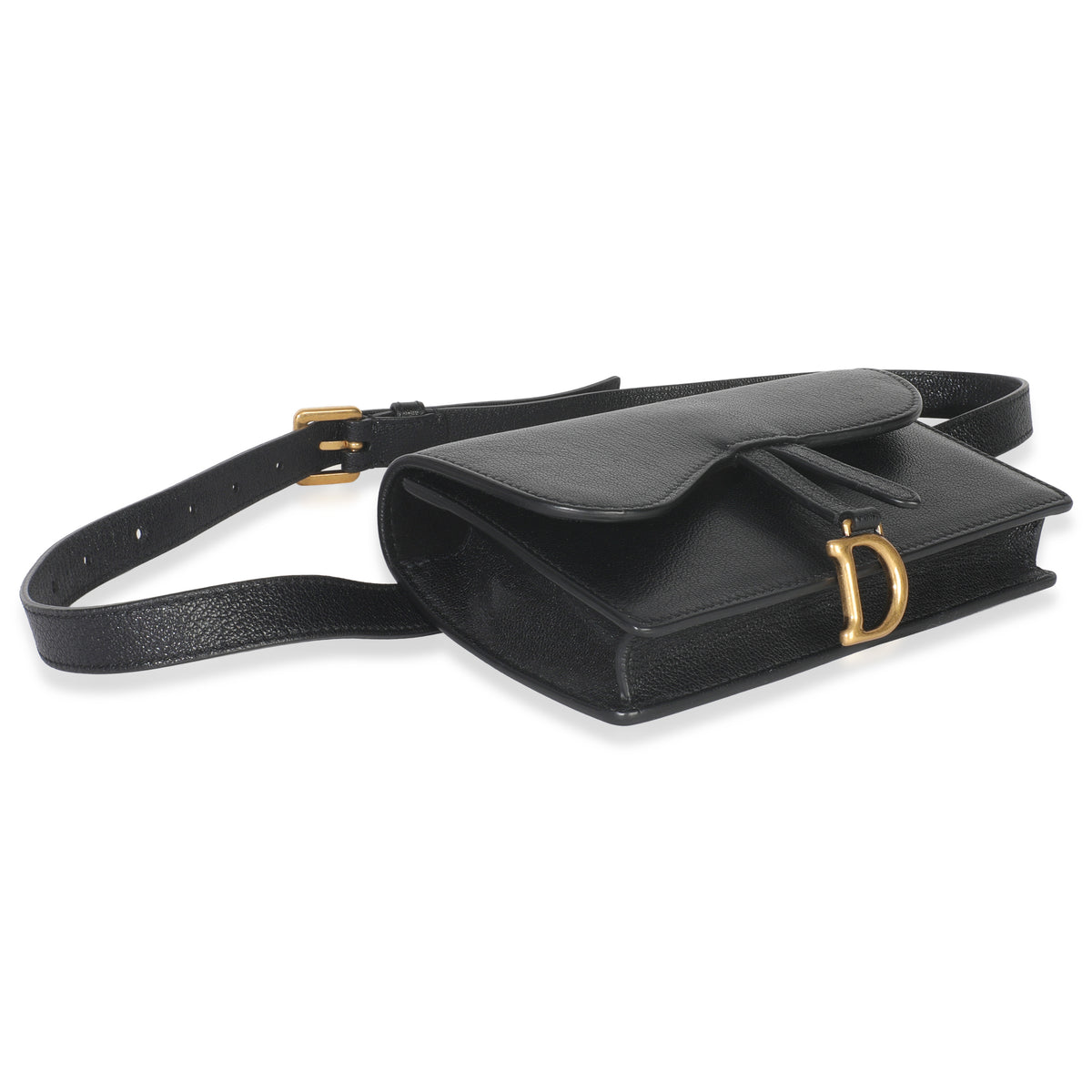 Christian Dior Black Leather Saddle Belt Pouch Handbag clasp