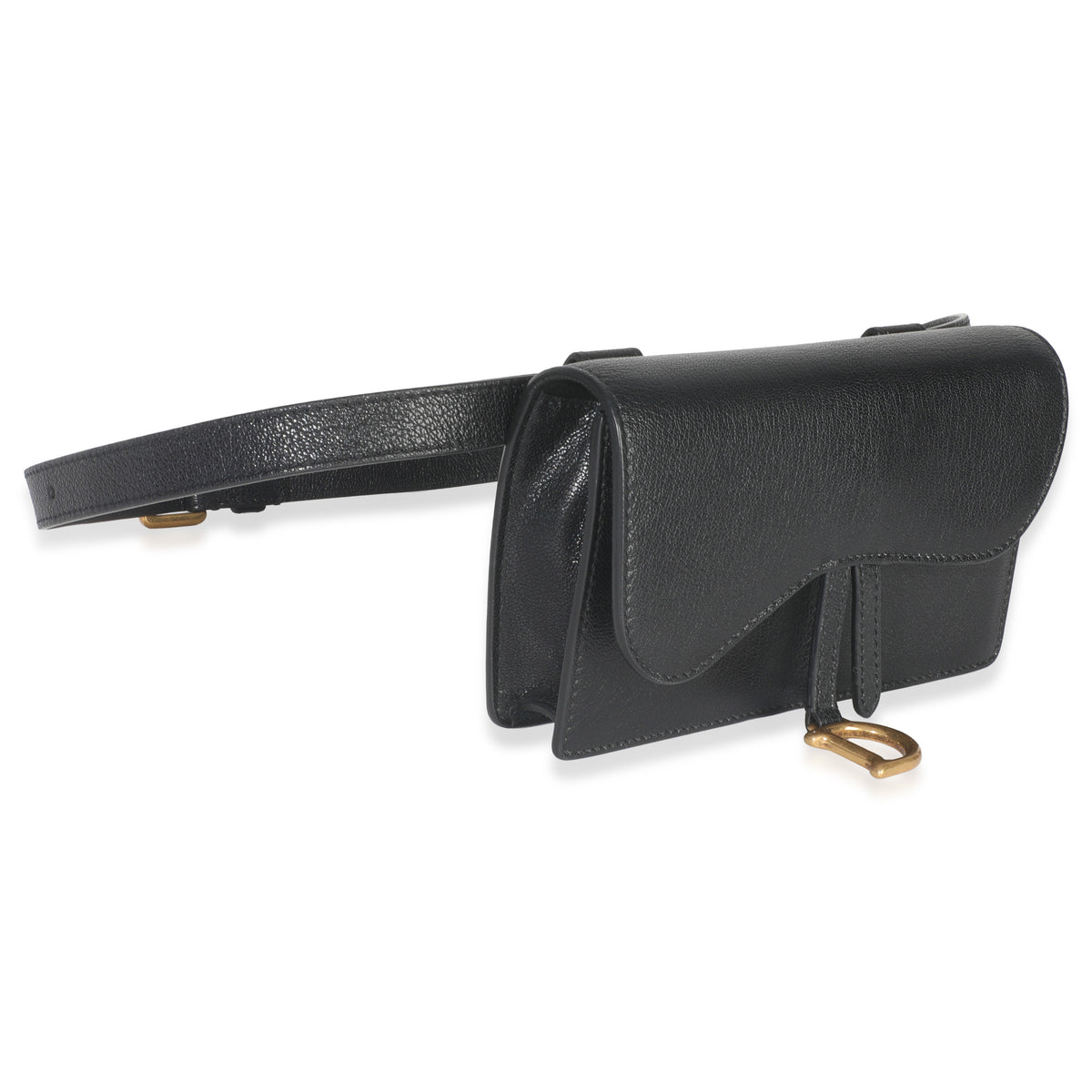 Christian Dior Black Leather Saddle Belt Pouch Handbag pv