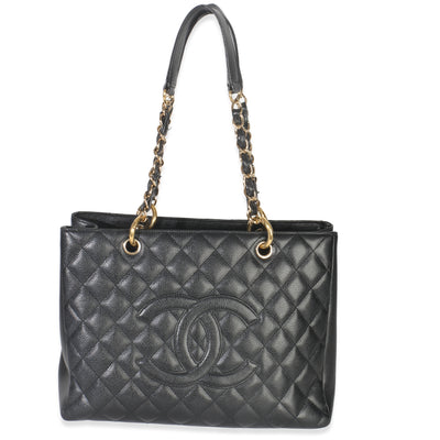 Black Quilted Caviar Grand Shopper Tote