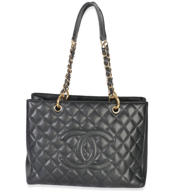 Black Quilted Caviar Grand Shopper Tote