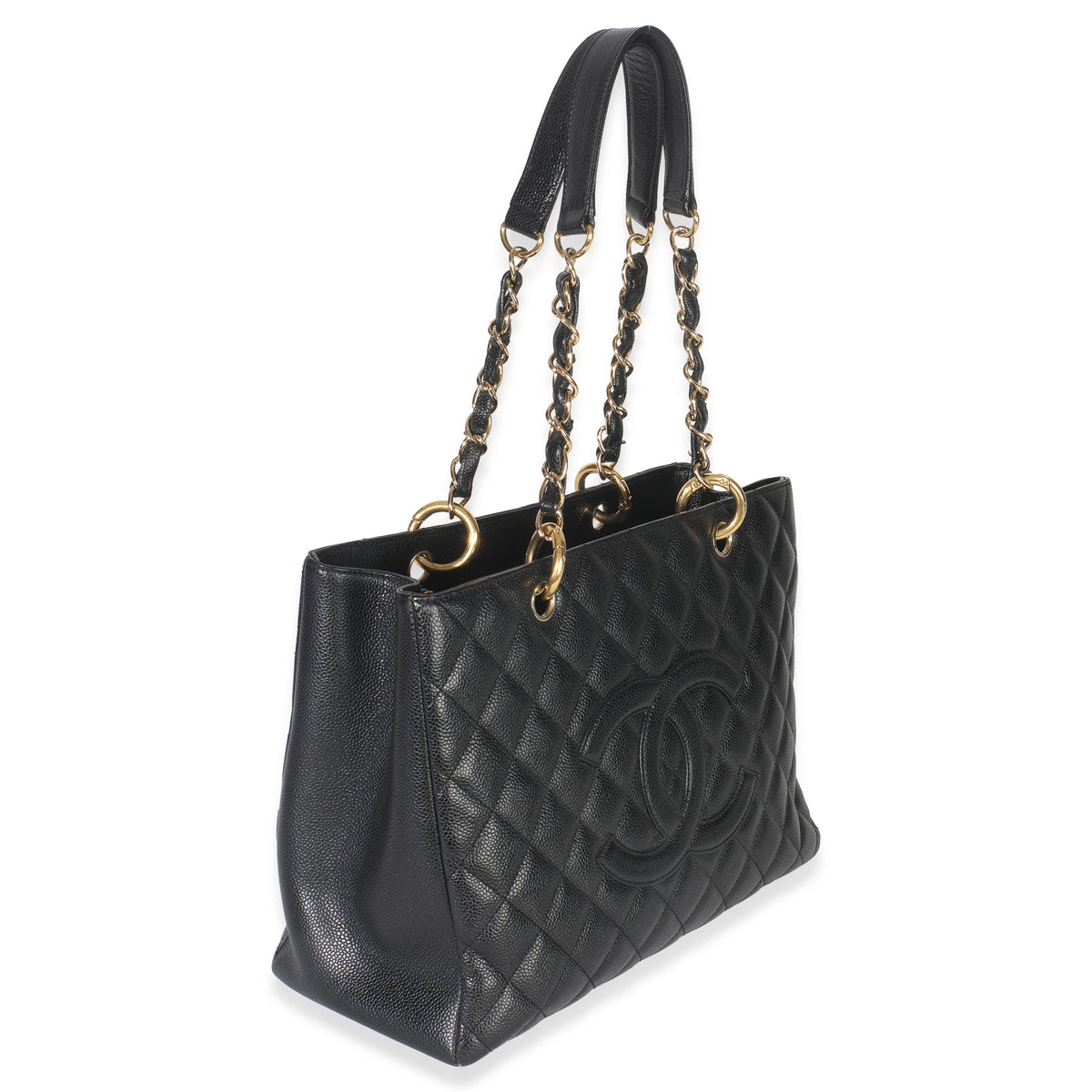 Black Quilted Caviar Grand Shopper Tote
