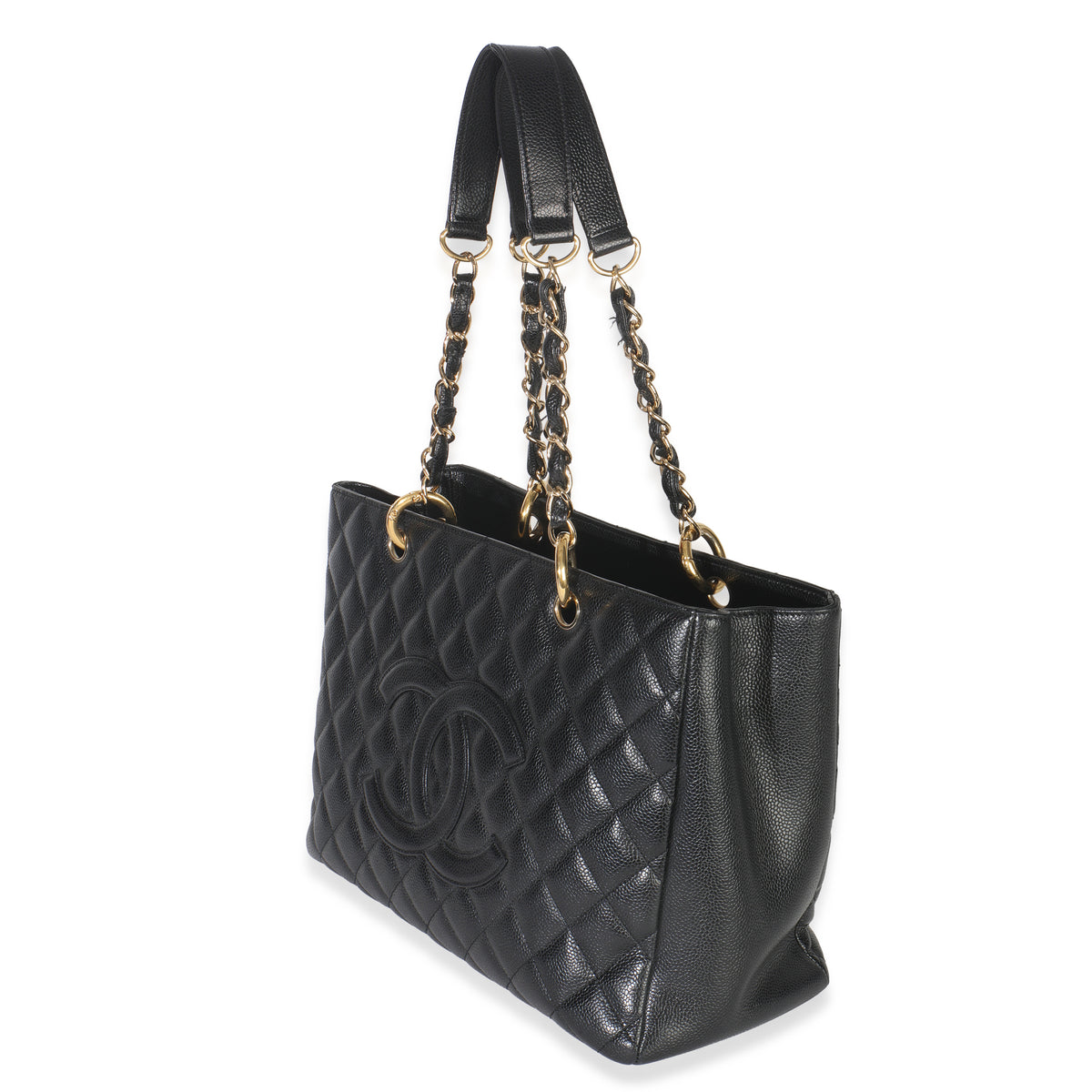 Black Quilted Caviar Grand Shopper Tote