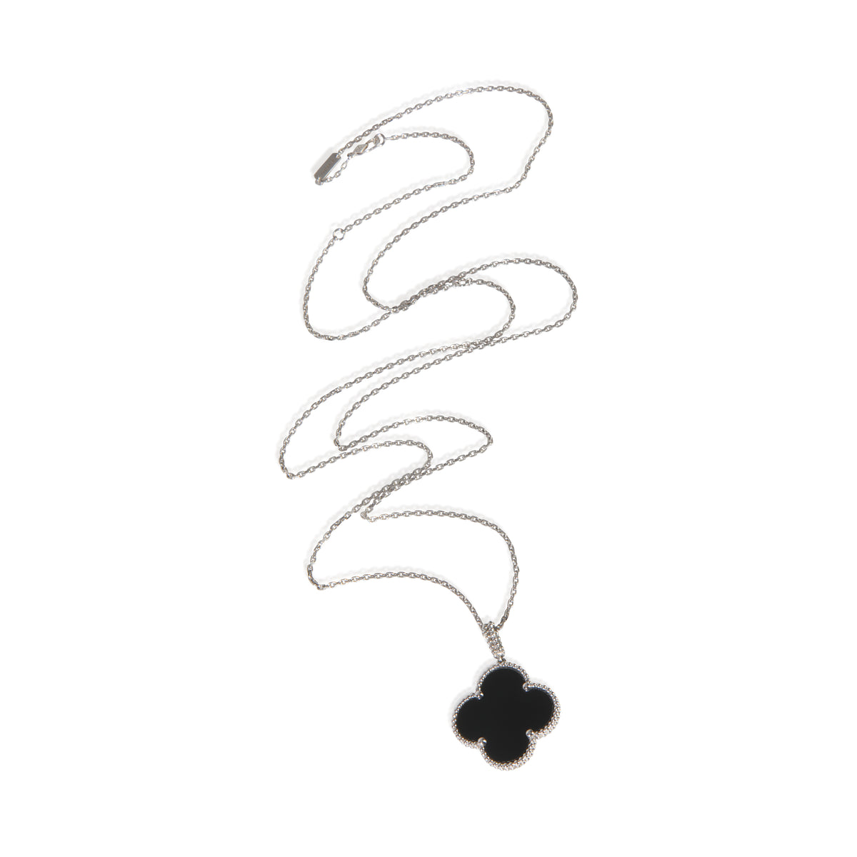 White Gold Onyx Magic Alhambra Necklace