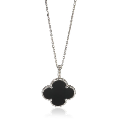 White Gold Onyx Magic Alhambra Necklace