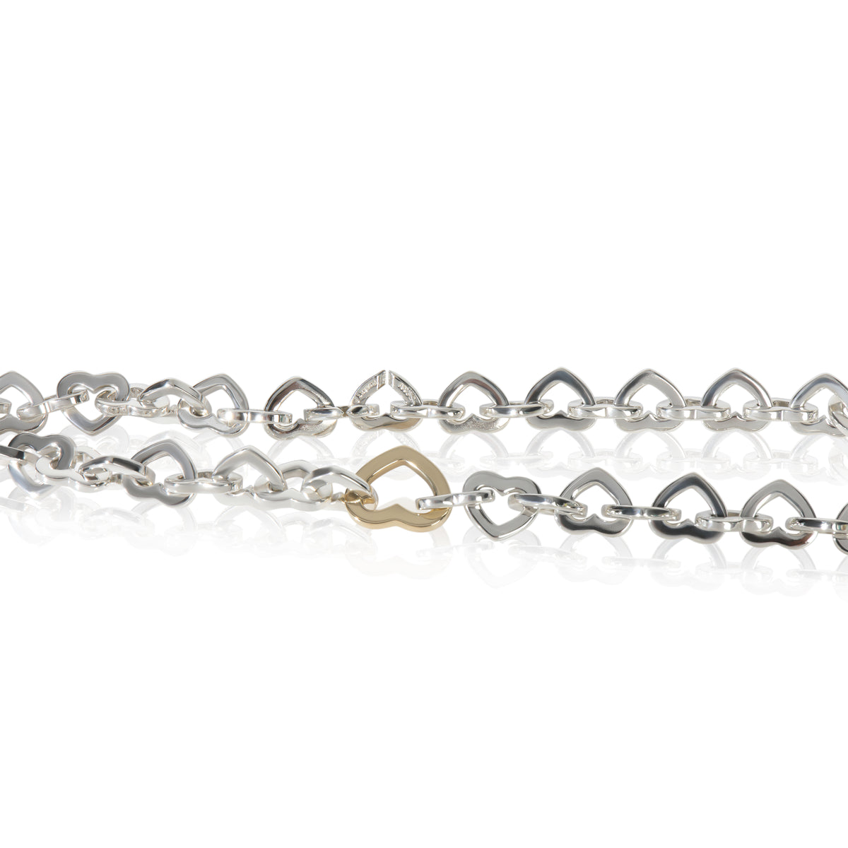 Yellow Gold & Sterling Silver  Heart Link Necklace