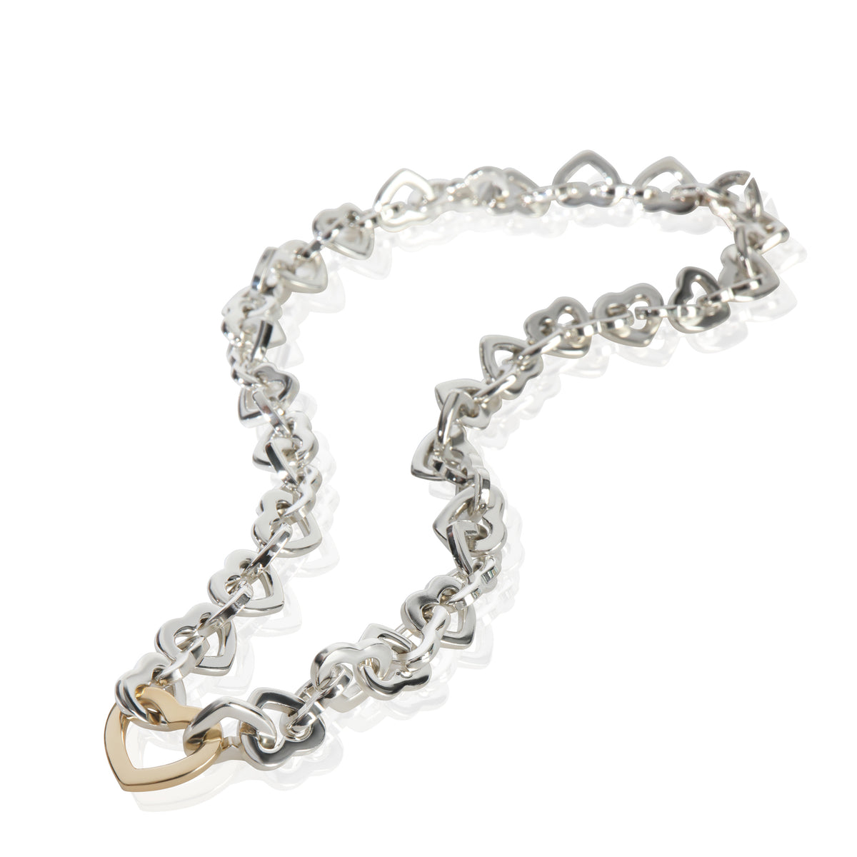 Yellow Gold & Sterling Silver  Heart Link Necklace