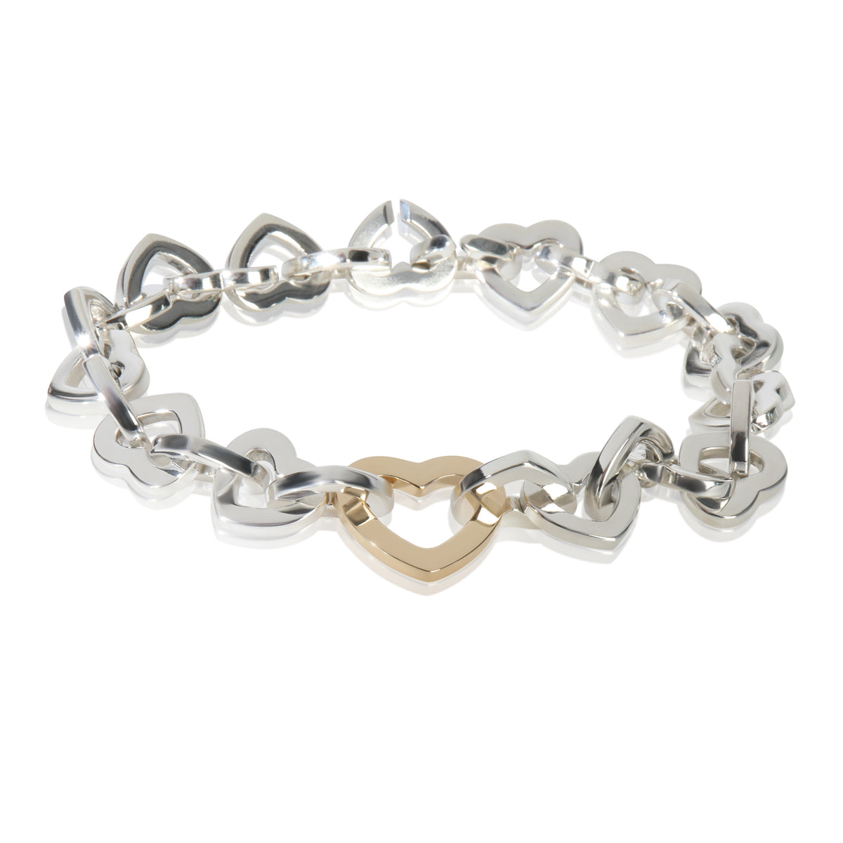 Yellow Gold & Sterling Silver  Heart Link Bracelet