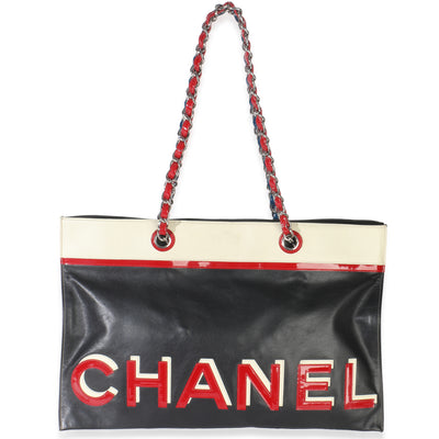 Chanel Vintage Black Red Lambskin No. 5 Star Chain Tote Bag Handbag fv