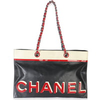Chanel Vintage Black Red Lambskin No. 5 Star Chain Tote Bag Handbag fv