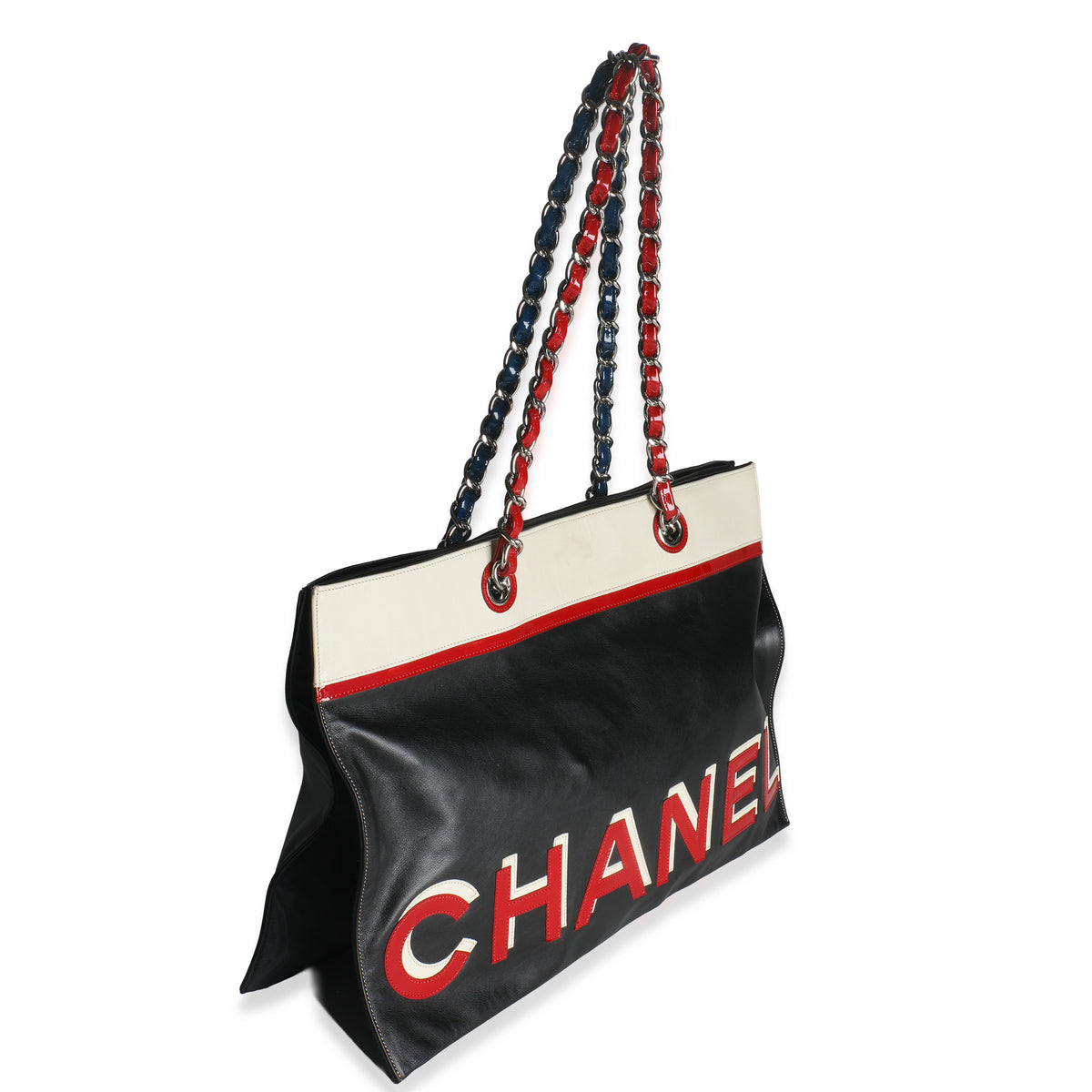 Chanel Vintage Black Red Lambskin No. 5 Star Chain Tote Bag Handbag pv