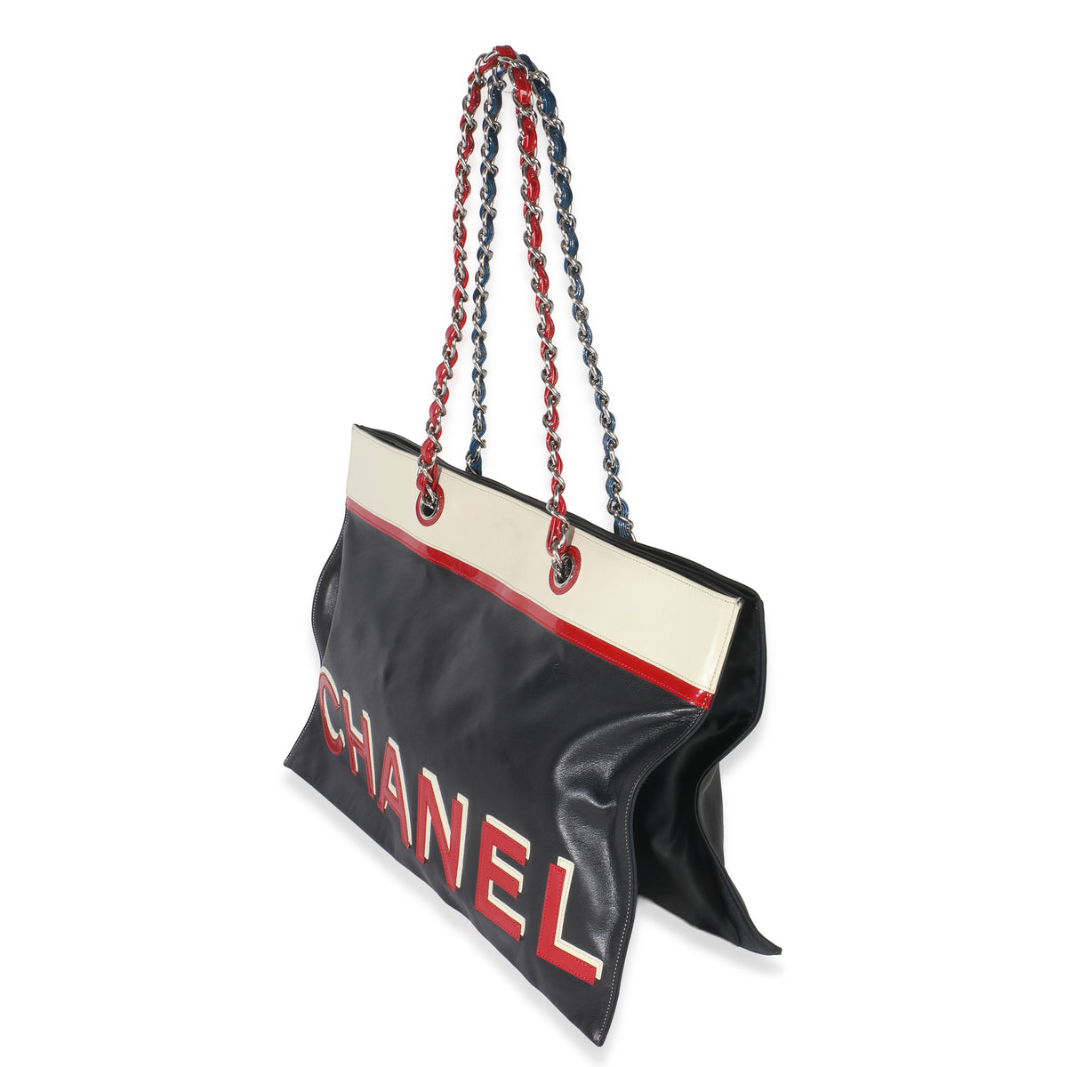 Chanel Vintage Black Red Lambskin No. 5 Star Chain Tote Bag Handbag sv
