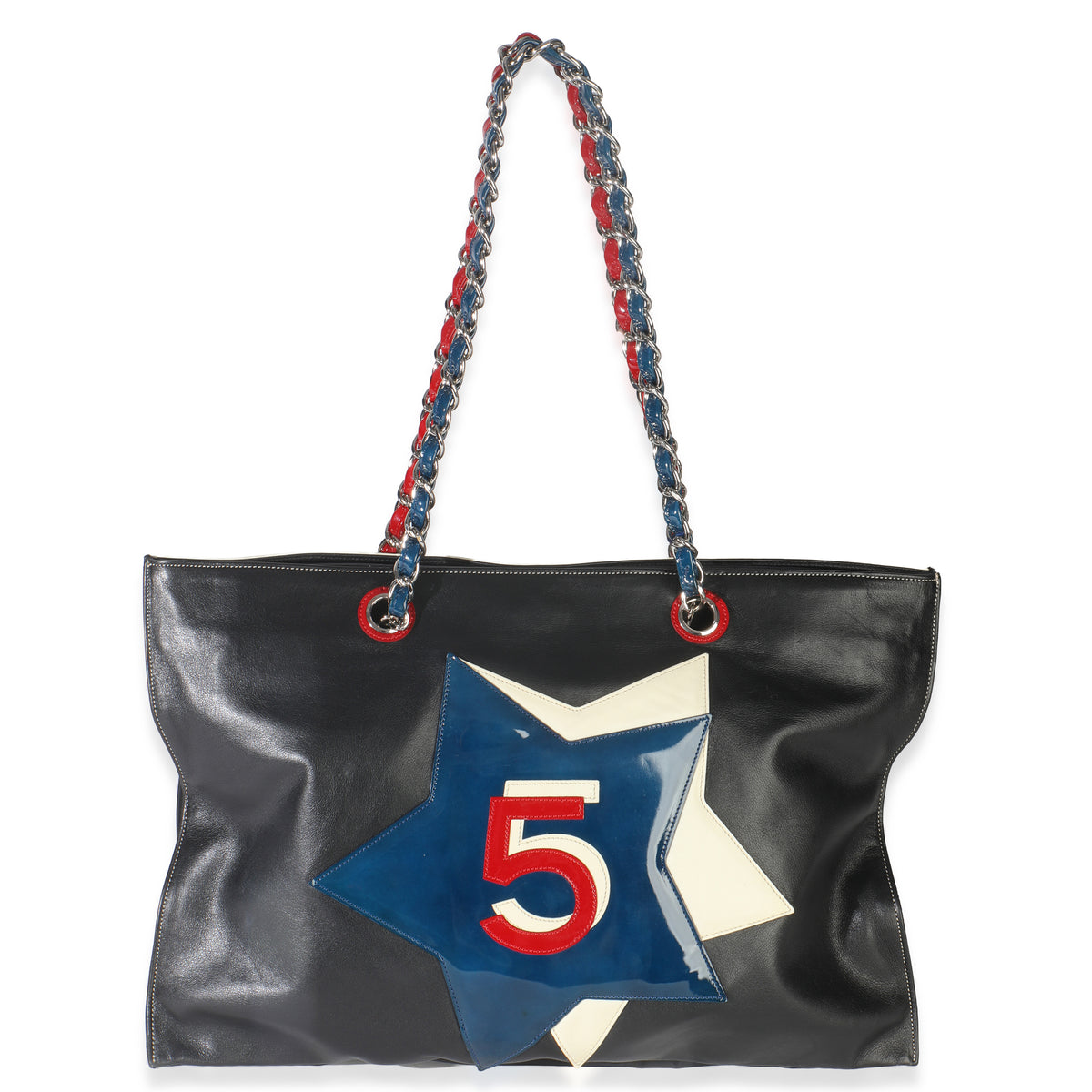 Chanel Vintage Black Red Lambskin No. 5 Star Chain Tote Bag Handbag bv