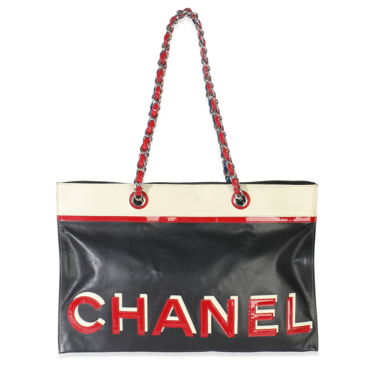 Vintage Black Red Lambskin No. 5 Star Chain Tote Bag