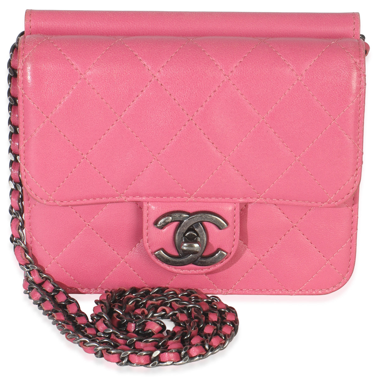 Chanel Pink Quilted Lambskin Mini Crossing Times Flap Bag Handbag fv