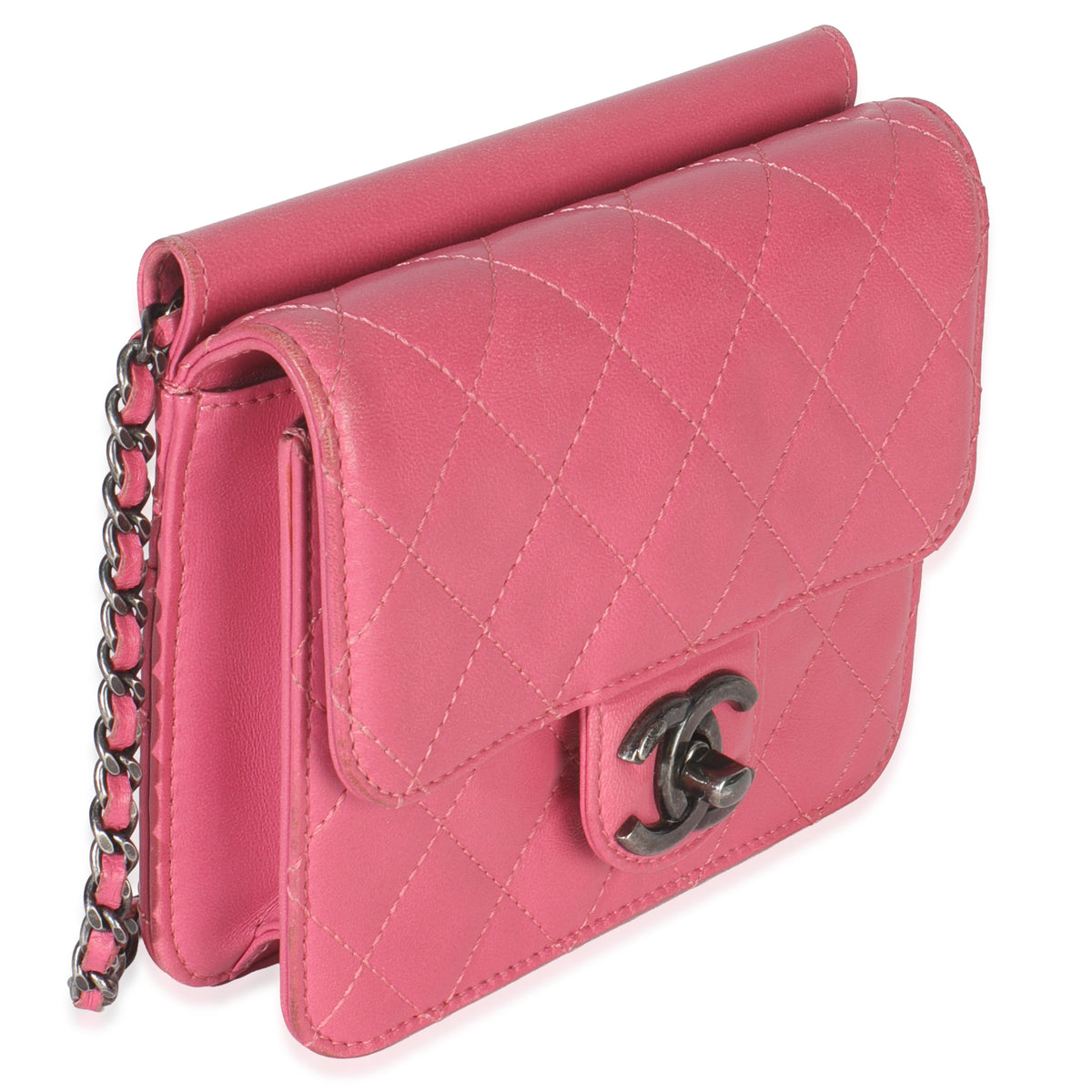 Chanel Pink Quilted Lambskin Mini Crossing Times Flap Bag Handbag pv