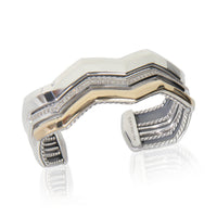 Yellow Gold & Sterling Silver Diamond Zigzag Stax 3 Row Cuff Bracel