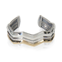 Yellow Gold & Sterling Silver Diamond Zigzag Stax 3 Row Cuff Bracel