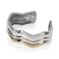 Yellow Gold & Sterling Silver Diamond Zigzag Stax 3 Row Cuff Bracel