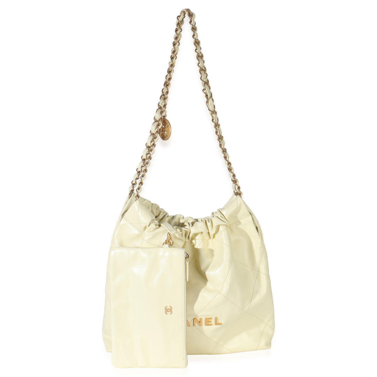 Chanel Pale Yellow Quilted Lambskin  Small 22 Hobo Handbag ad1