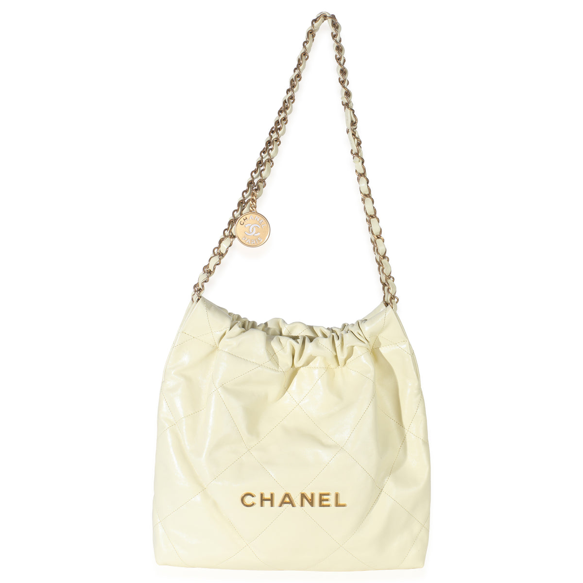 Chanel Pale Yellow Quilted Lambskin  Small 22 Hobo Handbag av