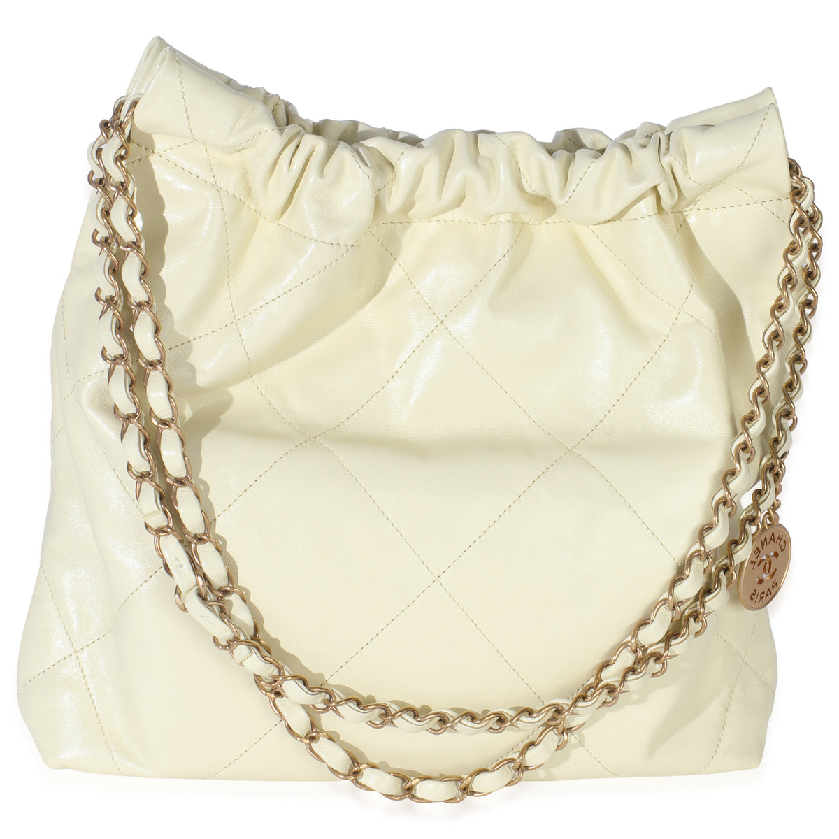 Chanel Pale Yellow Quilted Lambskin  Small 22 Hobo Handbag bv