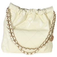 Chanel Pale Yellow Quilted Lambskin  Small 22 Hobo Handbag bv