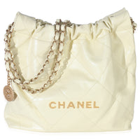 Chanel Pale Yellow Quilted Lambskin  Small 22 Hobo Handbag fv
