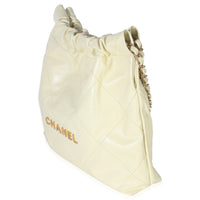 Chanel Pale Yellow Quilted Lambskin  Small 22 Hobo Handbag sv