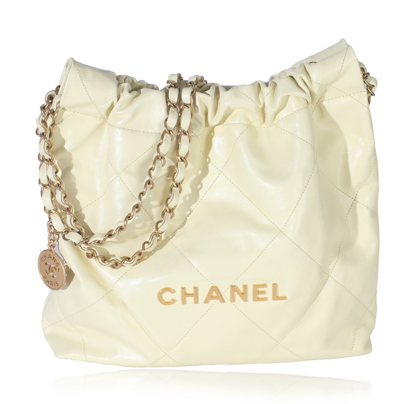 Pale Yellow Quilted Lambskin Chanel Small 22 Hobo