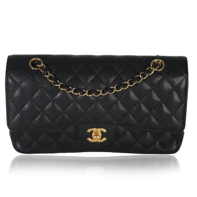 Chanel Black Quilted Caviar Medium Classic Double Flap Bag Handbag id
