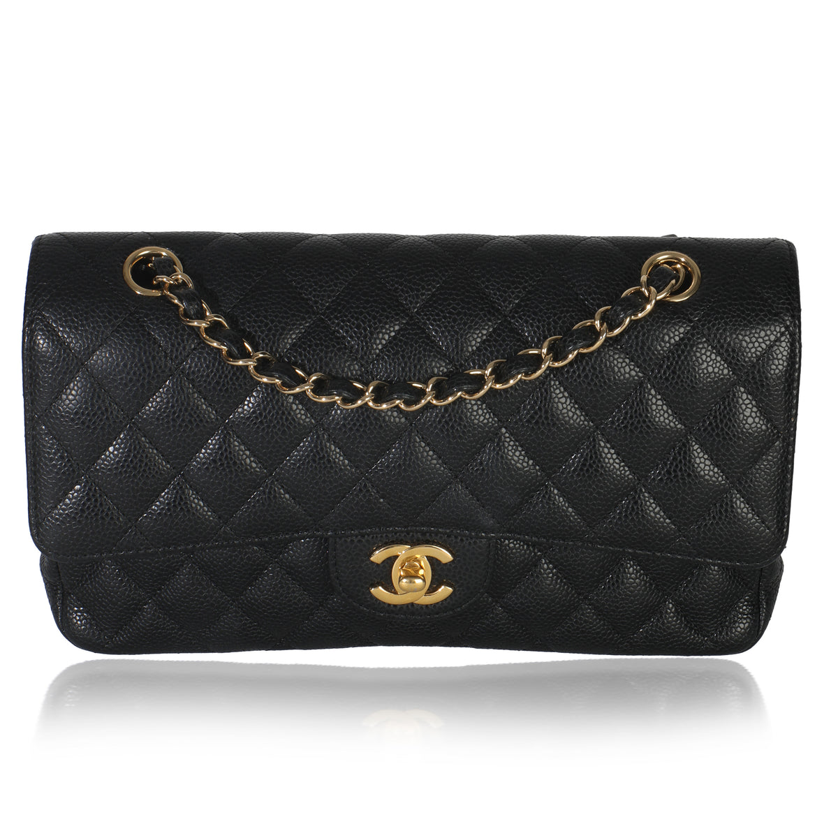 Chanel Black Quilted Caviar Medium Classic Double Flap Bag Handbag id