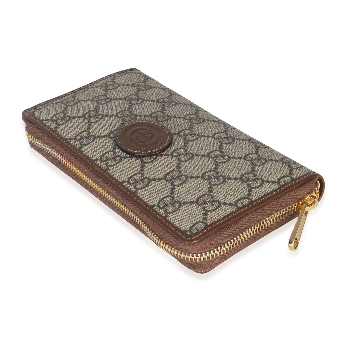 Gucci Beige Brown GG Supreme Canvas Retro Interlocking G Wallet Wallet clasp