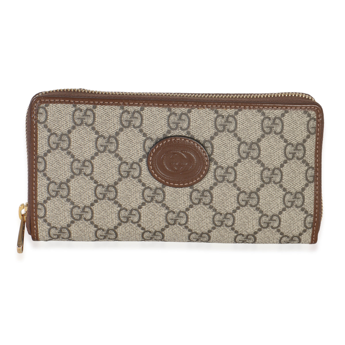 Gucci Beige Brown GG Supreme Canvas Retro Interlocking G Wallet Wallet fv