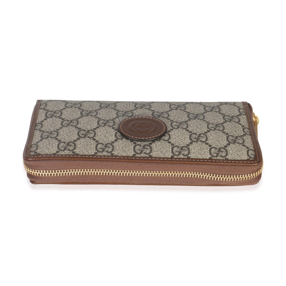 Gucci Beige Brown GG Supreme Canvas Retro Interlocking G Wallet Wallet stamp