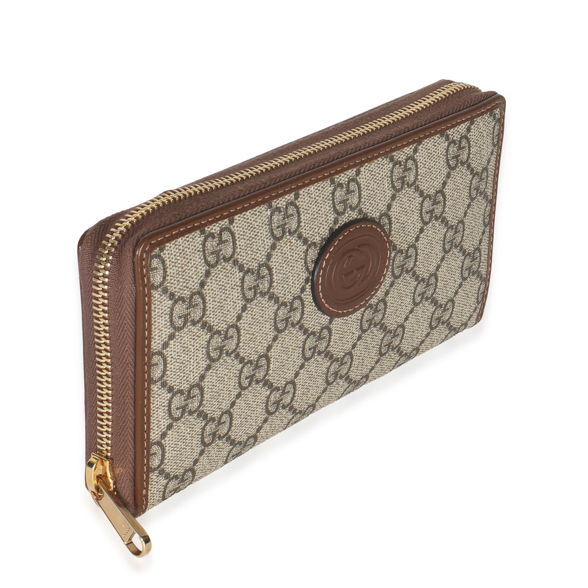 Gucci Beige Brown GG Supreme Canvas Retro Interlocking G Wallet Wallet sv