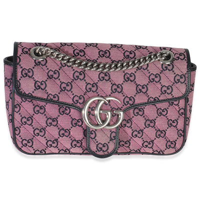 Gucci Pink GG Matelasse Diagonal Canvas Small GG Marmont Shoulder Bag Handbag fv