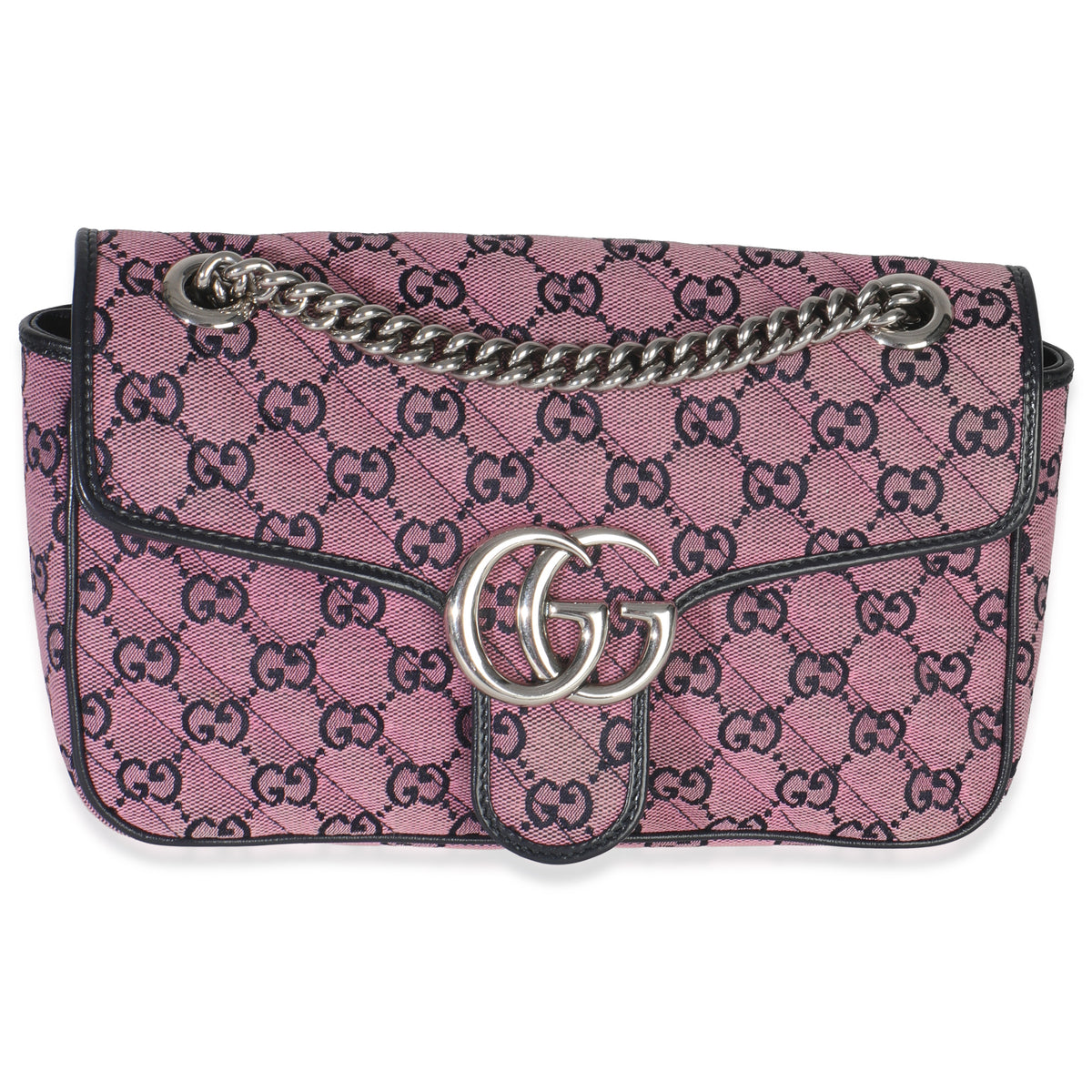 Gucci Pink GG Matelasse Diagonal Canvas Small GG Marmont Shoulder Bag Handbag fv