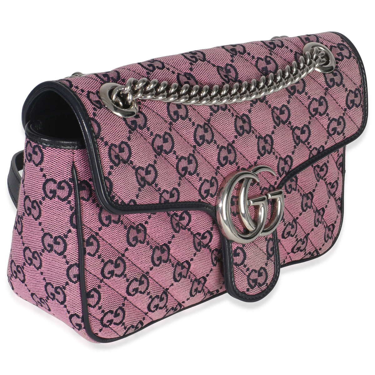 Gucci Pink GG Matelasse Diagonal Canvas Small GG Marmont Shoulder Bag Handbag pv