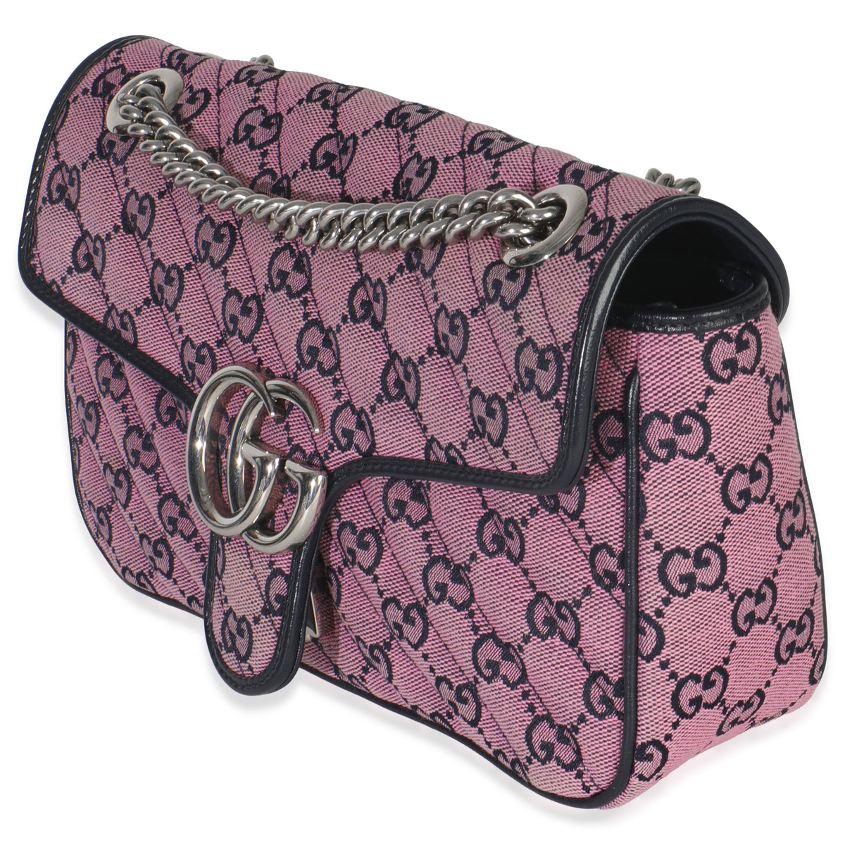 Gucci Pink GG Matelasse Diagonal Canvas Small GG Marmont Shoulder Bag Handbag sv