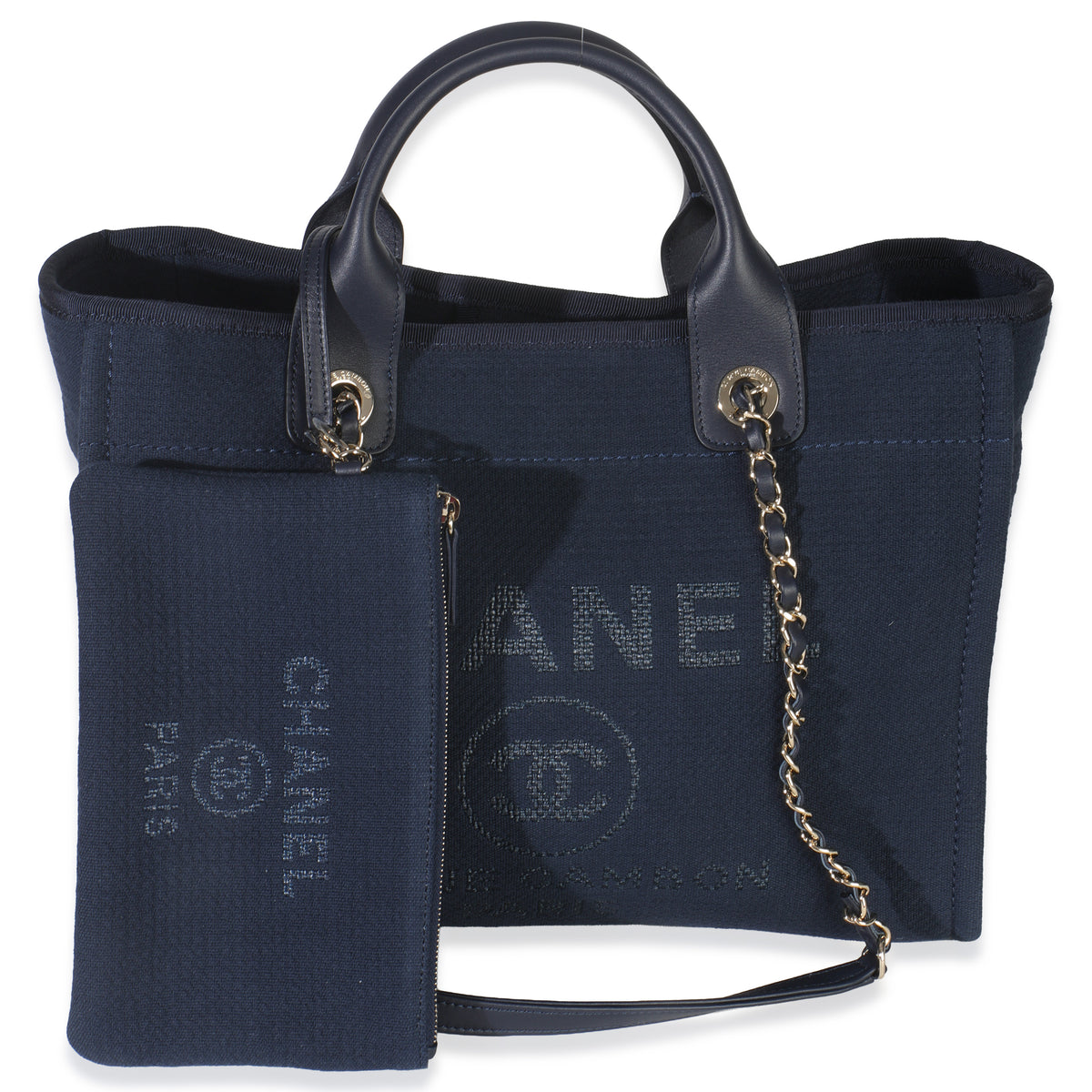 23A Navy Mixed Fibers Large Deauville Tote
