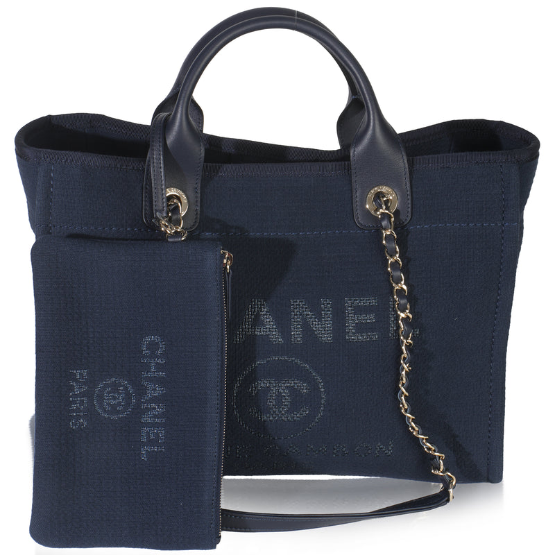 23A Navy Mixed Fibers Large Deauville Tote