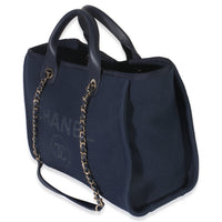 23A Navy Mixed Fibers Large Deauville Tote