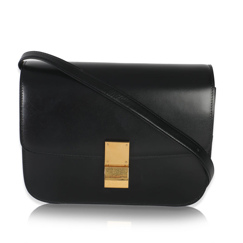 Black Smooth Calfskin Medium Classic Box Bag