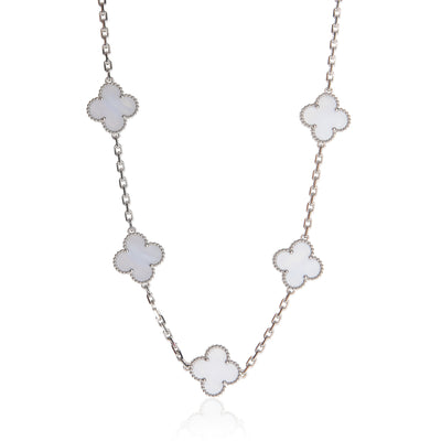 White Gold Chalcedony Vintage Alhambra Necklace