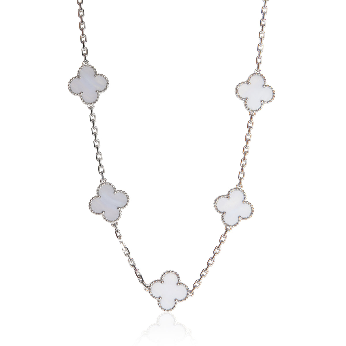 White Gold Chalcedony Vintage Alhambra Necklace