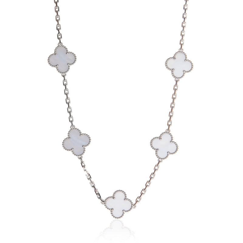 White Gold Chalcedony Vintage Alhambra Necklace