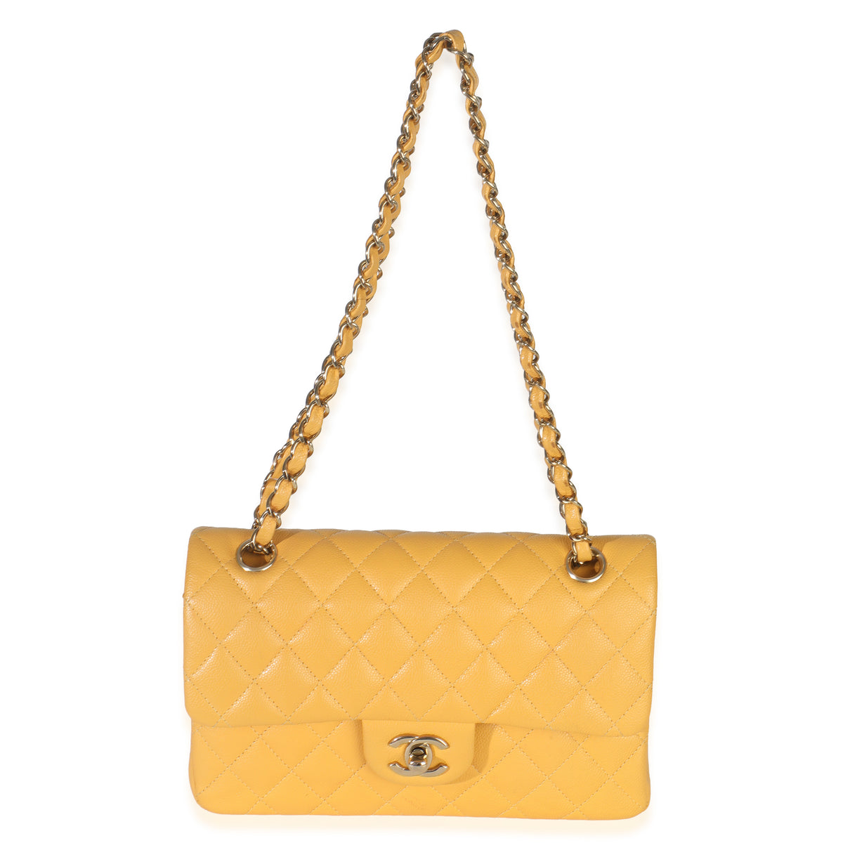 Chanel Yellow Caviar Quilted Small Classic Double Flap Handbag Handbag av