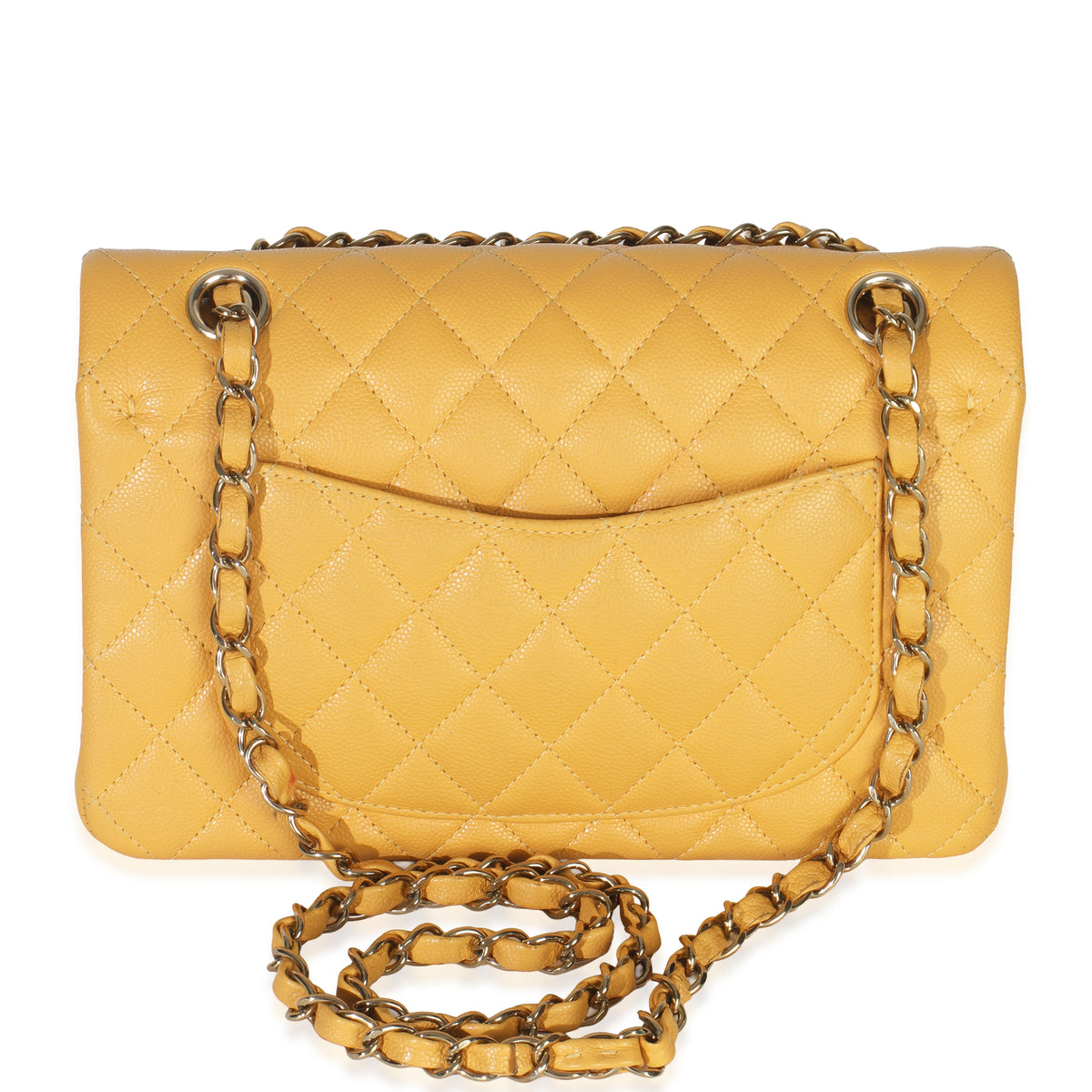 Chanel Yellow Caviar Quilted Small Classic Double Flap Handbag Handbag bv