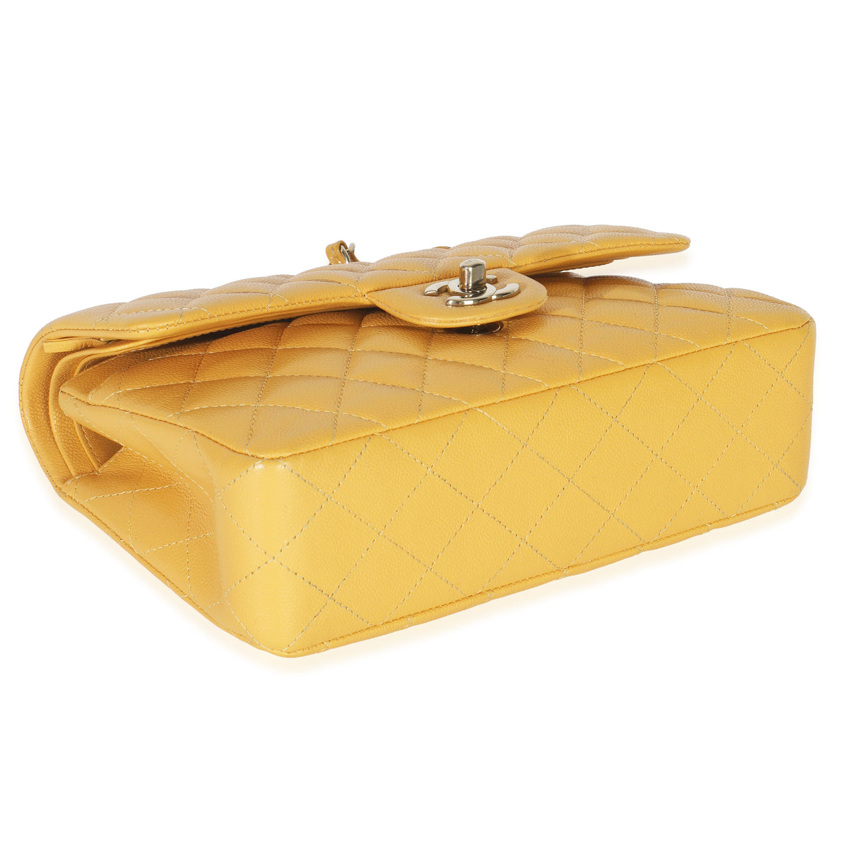 Chanel Yellow Caviar Quilted Small Classic Double Flap Handbag Handbag clasp