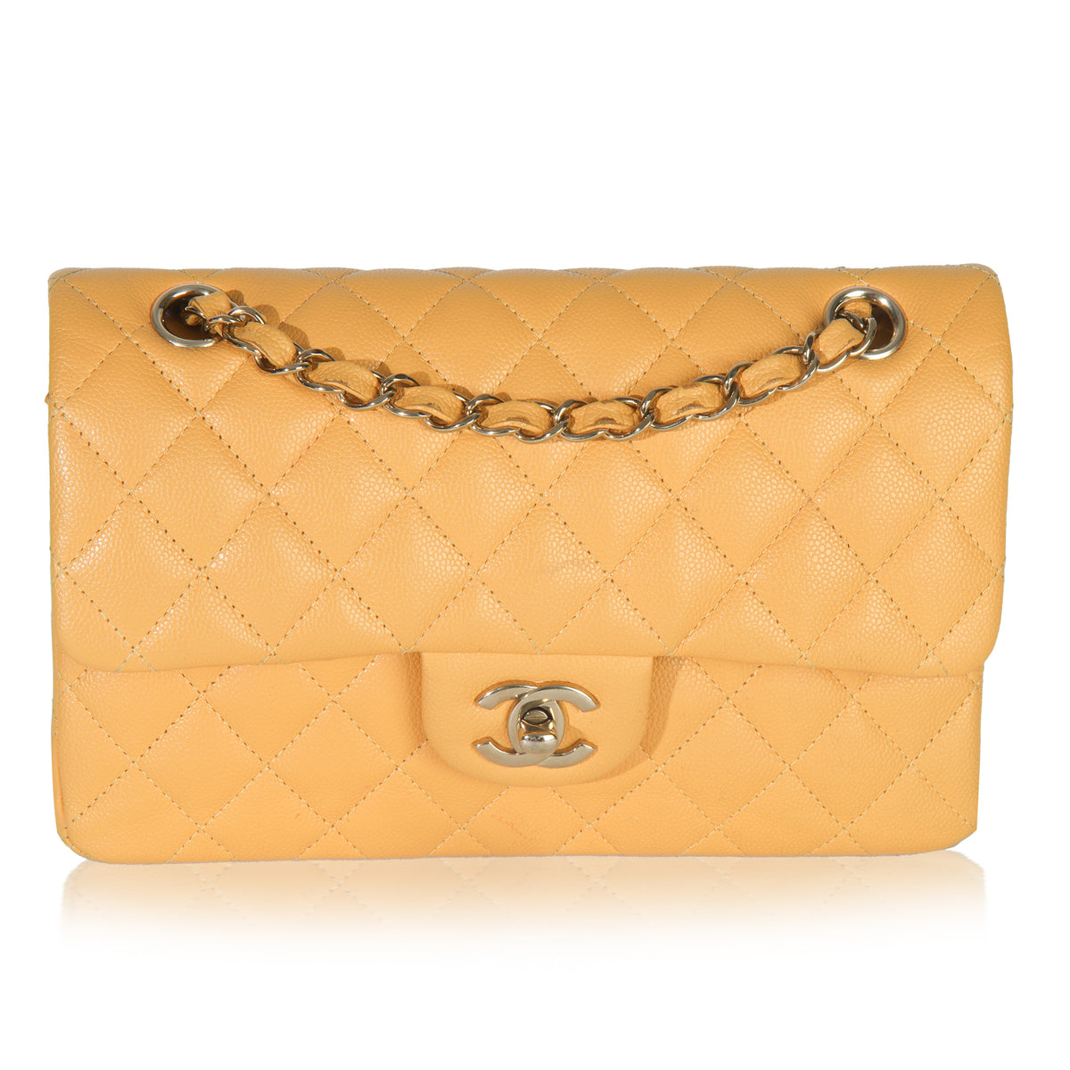 Chanel Yellow Caviar Quilted Small Classic Double Flap Handbag Handbag fv